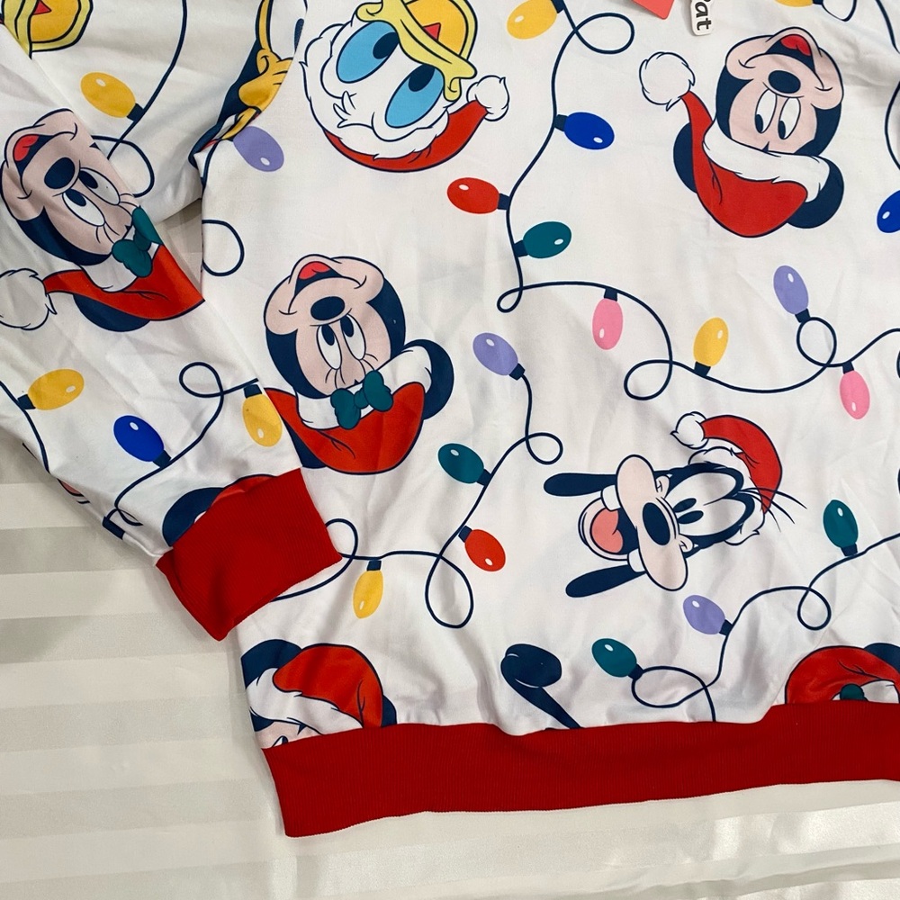 Disney Women Mickey and Friends Allover Christmas Hooded Long-sleeve Sweatshirt - Picture 6 of 6